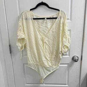 Free‎ People Cleo Bodysuit Ivory White Short Sleeve Boho Med NWOT